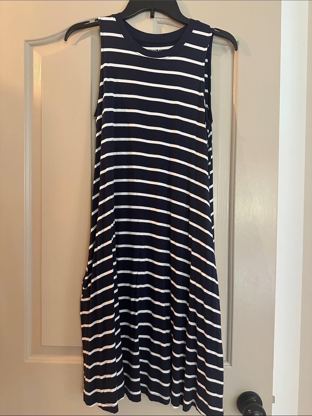 Time and Tru Navy and White Striped Midi Tank Dress